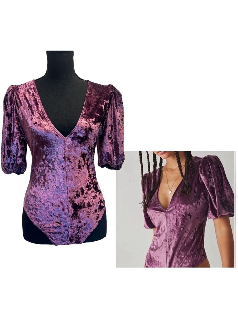 Free People Intimately Don't You Wish Velvet Bodysuit purple XS NWOT